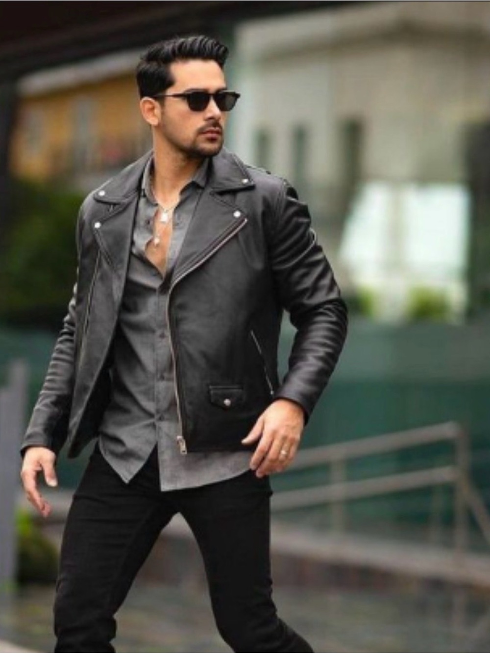 Black Leather Biker Jacket - Classic Men's Motorcycle Coat